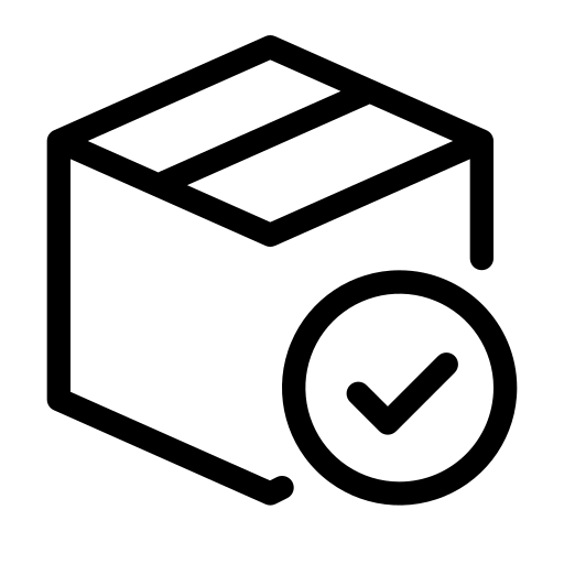 Checkmark icon inside circle with geometric box design